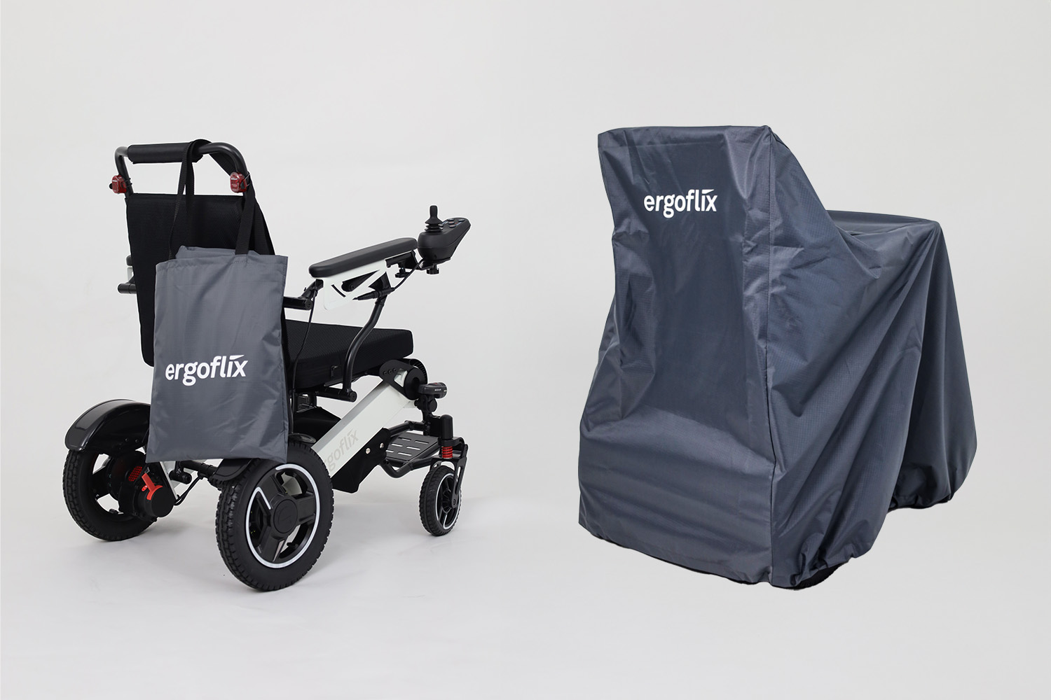 Dieses Bild zeigt einen Rollstuhl von ergoflix mit einer Rollstuhl Schutzhülle